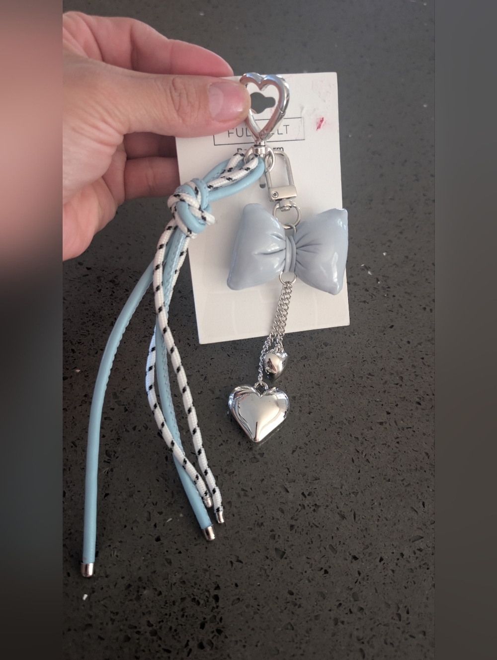 Full Tilt Light Blue Bow & Silver Heart Keychain Card Holder